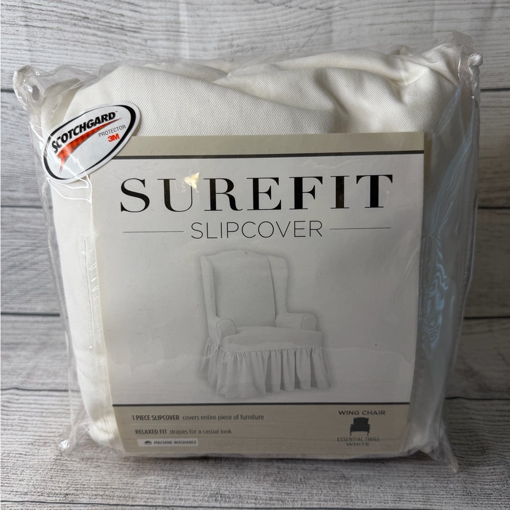 SureFit Essential Twill T-Cushion Wingback Chair Slipcover - Relaxed Fit - Picture 2 of 3